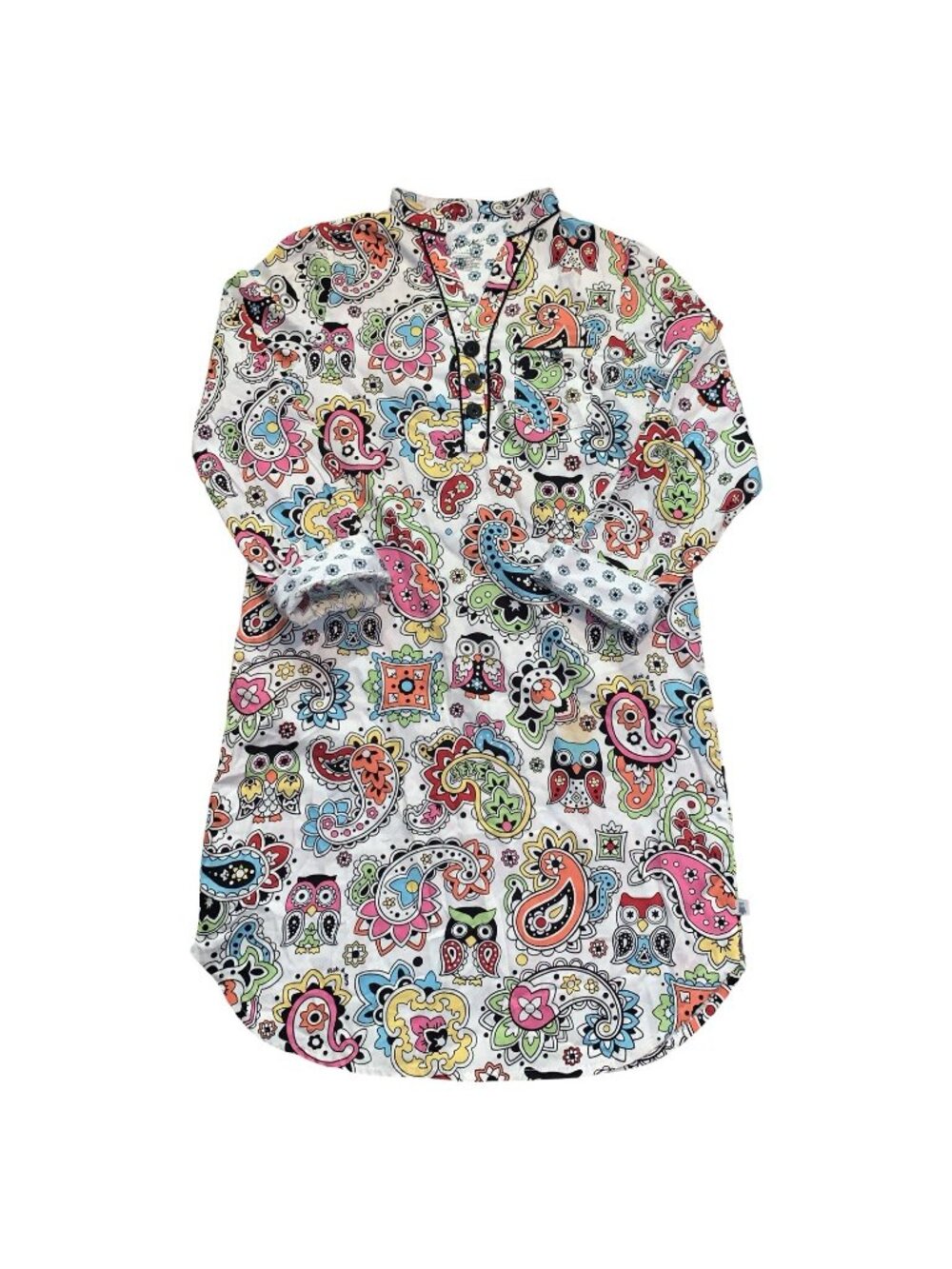 Nick & Nora Womens Small Cotton Nightgown Night Shirt PAISLEY OWL Pajamas Preppy